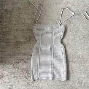 Maniere De Voir Light Gray Ribbed Mini Dress